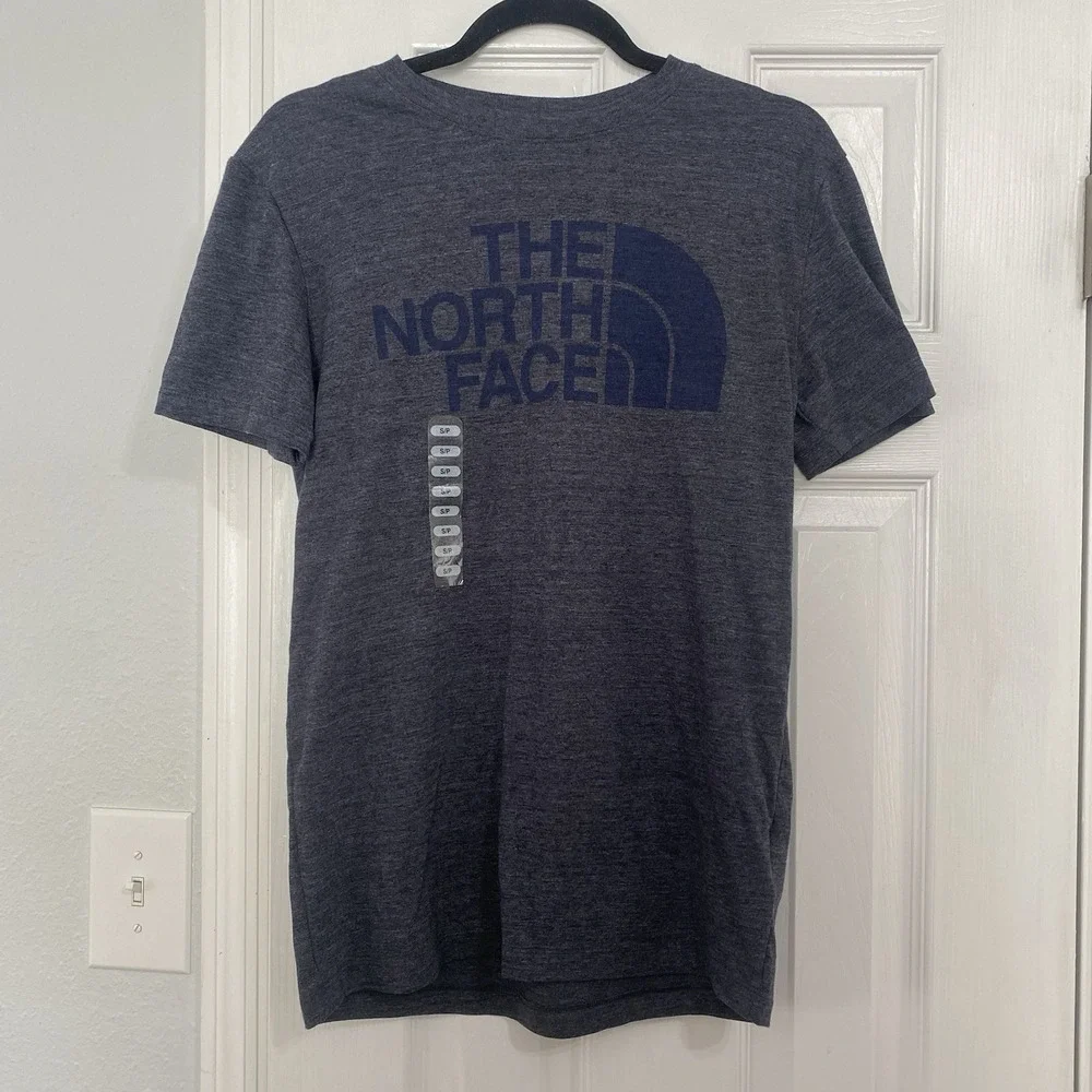 The North Face lightweight fabric Men's TShirt Blue Heather /Bl. Letters S/P NWT